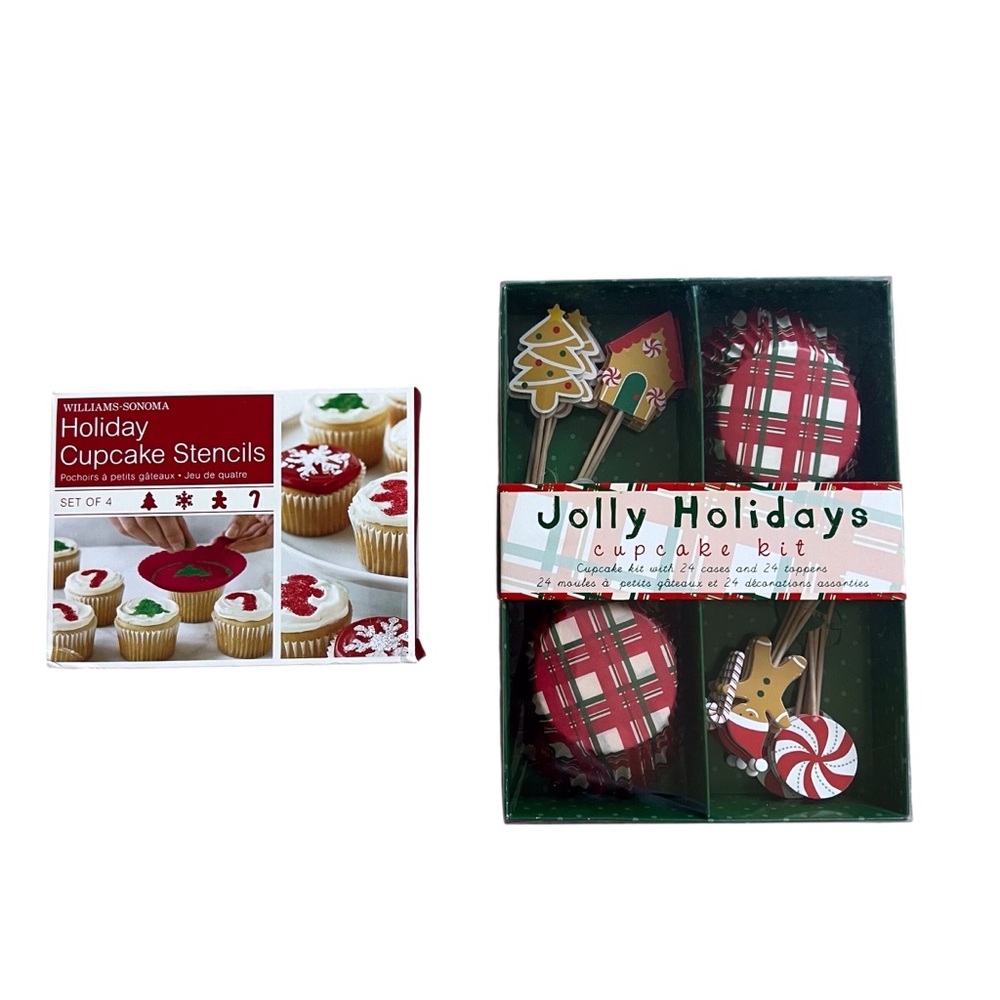 Williams Sonoma Holiday Cupcake Bundle New In Box Stencils Kit Christmas Party